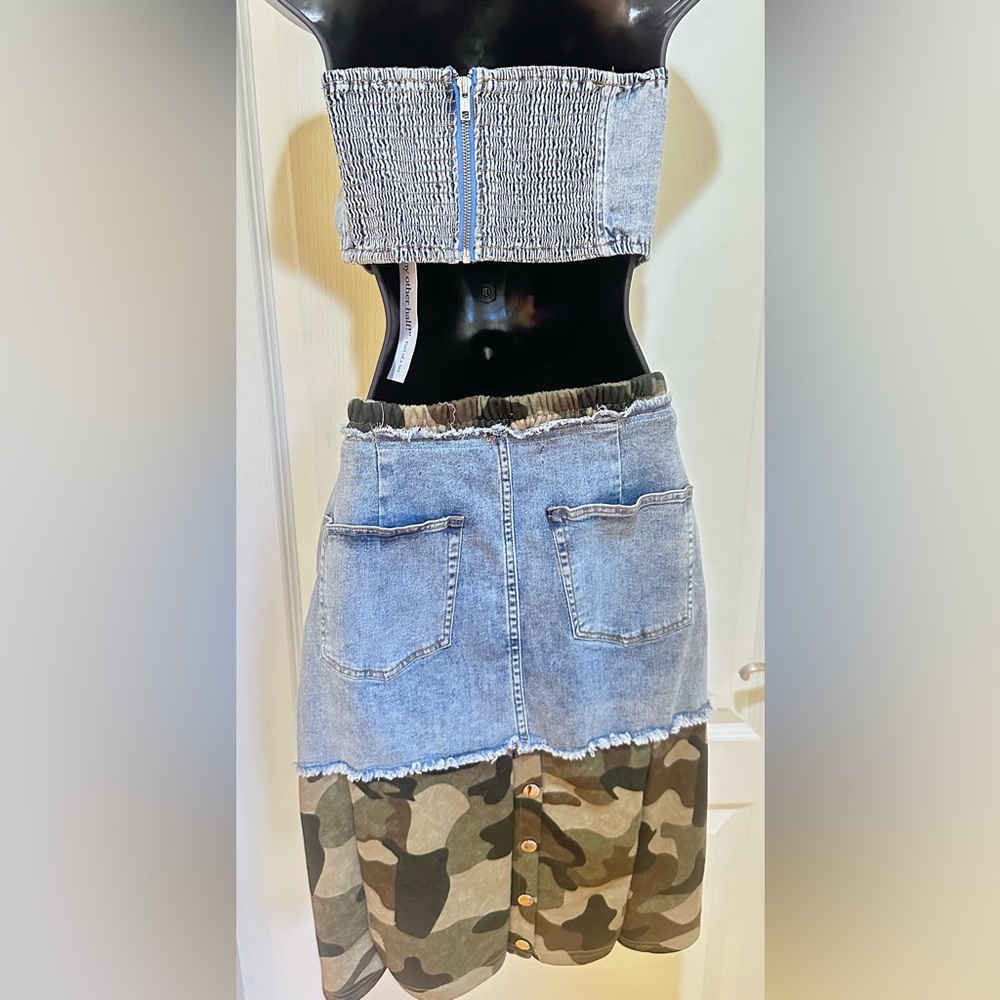 Upcycled Camouflage and Denim Skirt set size L - Picture 7 of 7